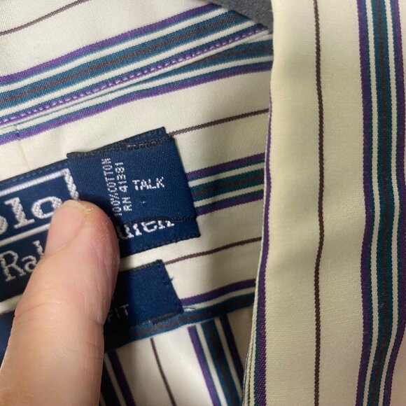 Polo Ralph Lauren Curham Custom Fit Dress Shirt Mens XL Blue Beige Striped Butto - Picture 4 of 10